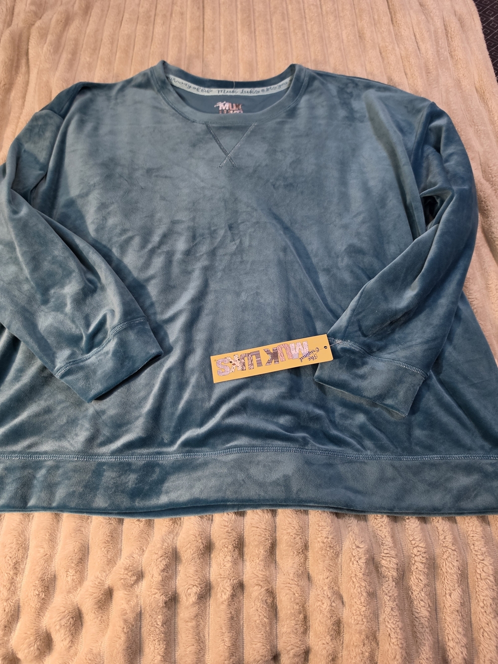 Muk Luks Women's Teal Velour Crewneck Sweatshirt